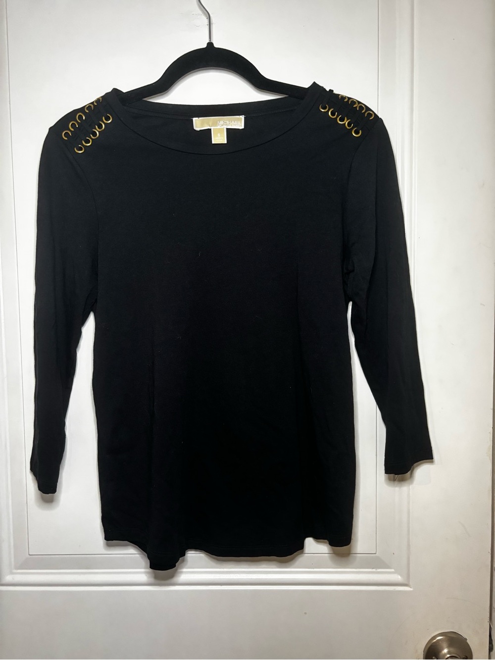 Michael Kors Black Long-Sleeve Top with Gold Shoulder Eyelets